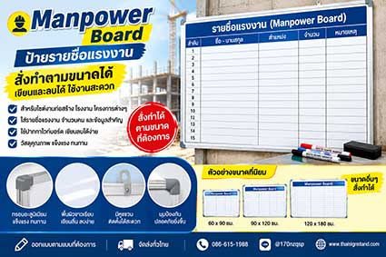 ป้าย Manpower Board สั่งทำตามขนาด เขียนและลบได้